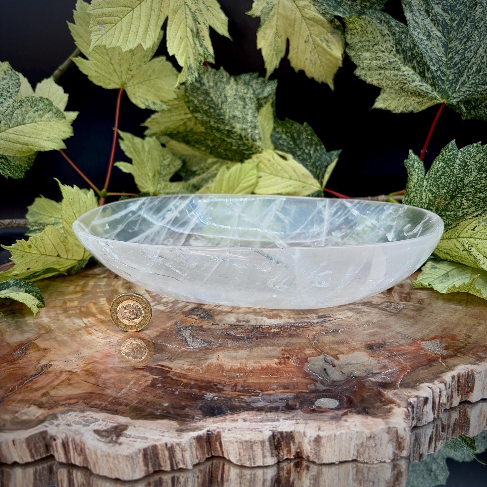 Natural Quartz crystal bowl with polished transparent finish
