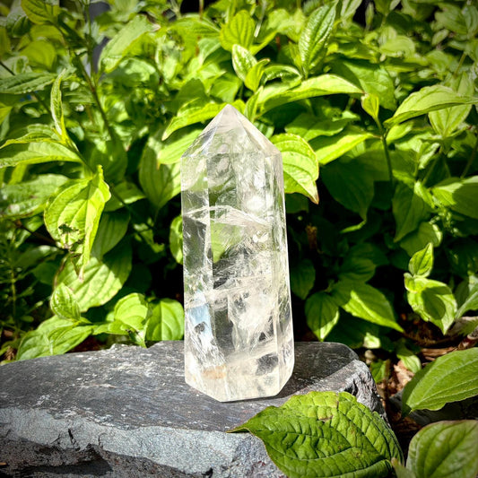 Quartz crystal tower for home display, ideal for sideboards, shelves, cabinets and desks.