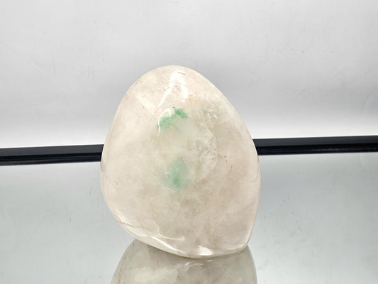 Rare Quartz crystal with Green Fuchsite inclusion from Madagascar, showcasing the natural beauty and color of the inclusions.