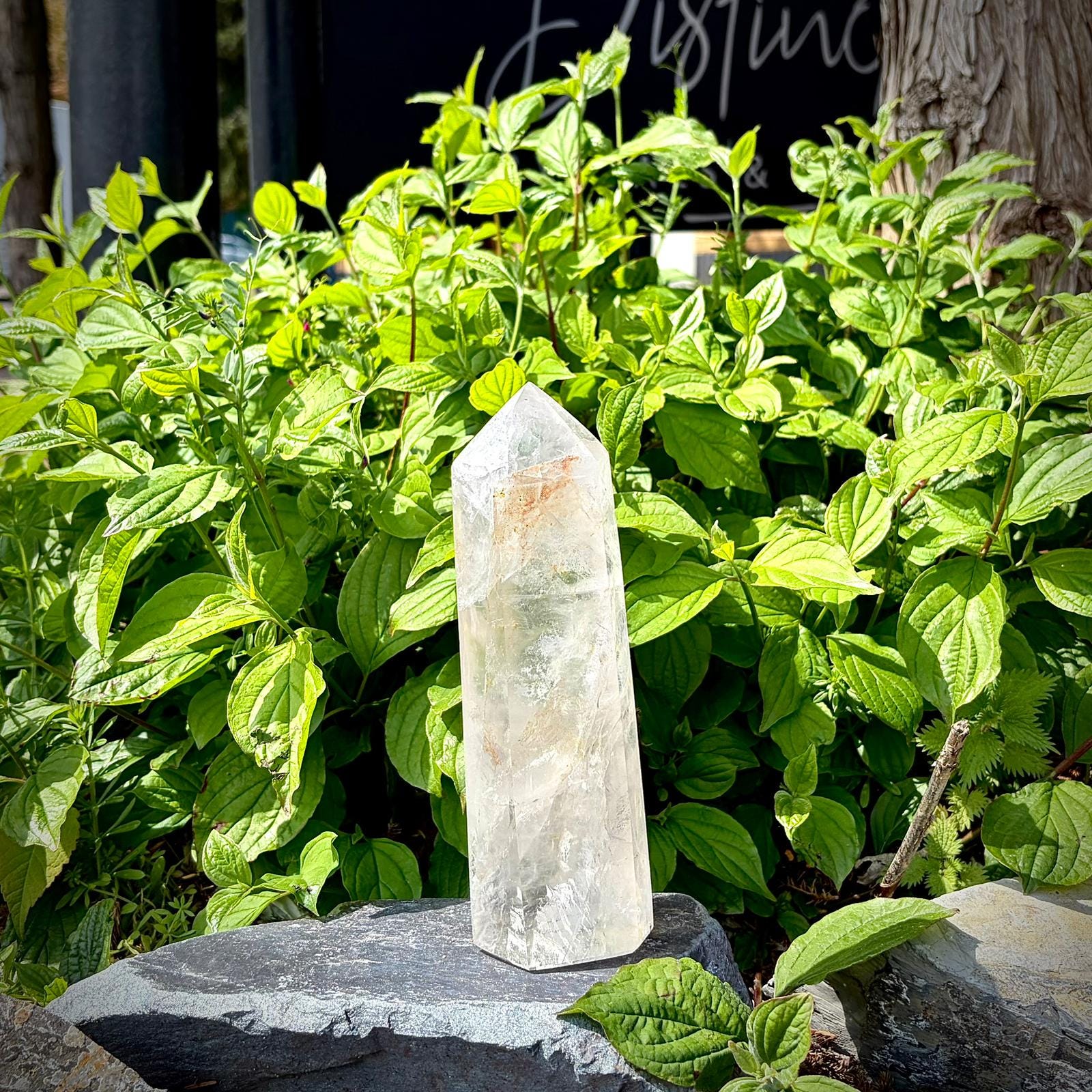 Quartz tower home accessory with polished finish, natural veiling and contemporary decor appeal.