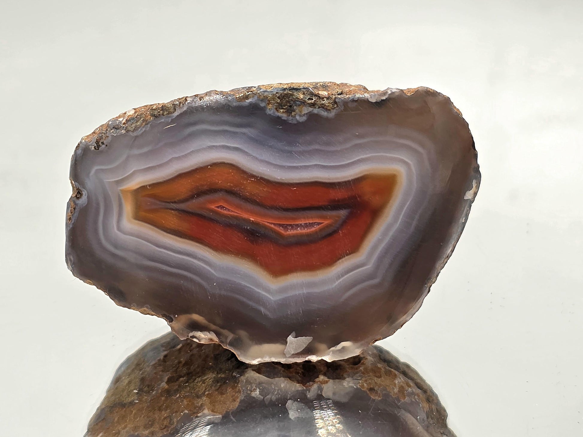 Rare decorative Malawi Agate polished geode.