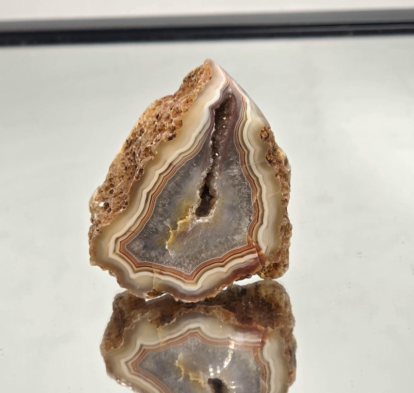 Rare Malawi Agate polished banded geode.