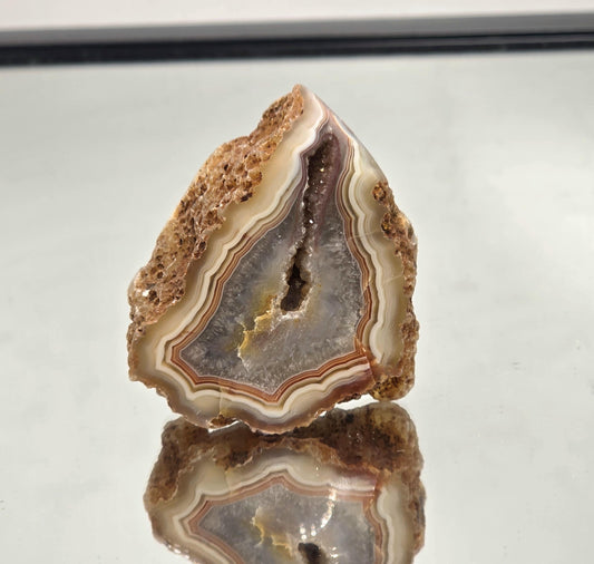 Rare Malawi Agate polished banded geode.
