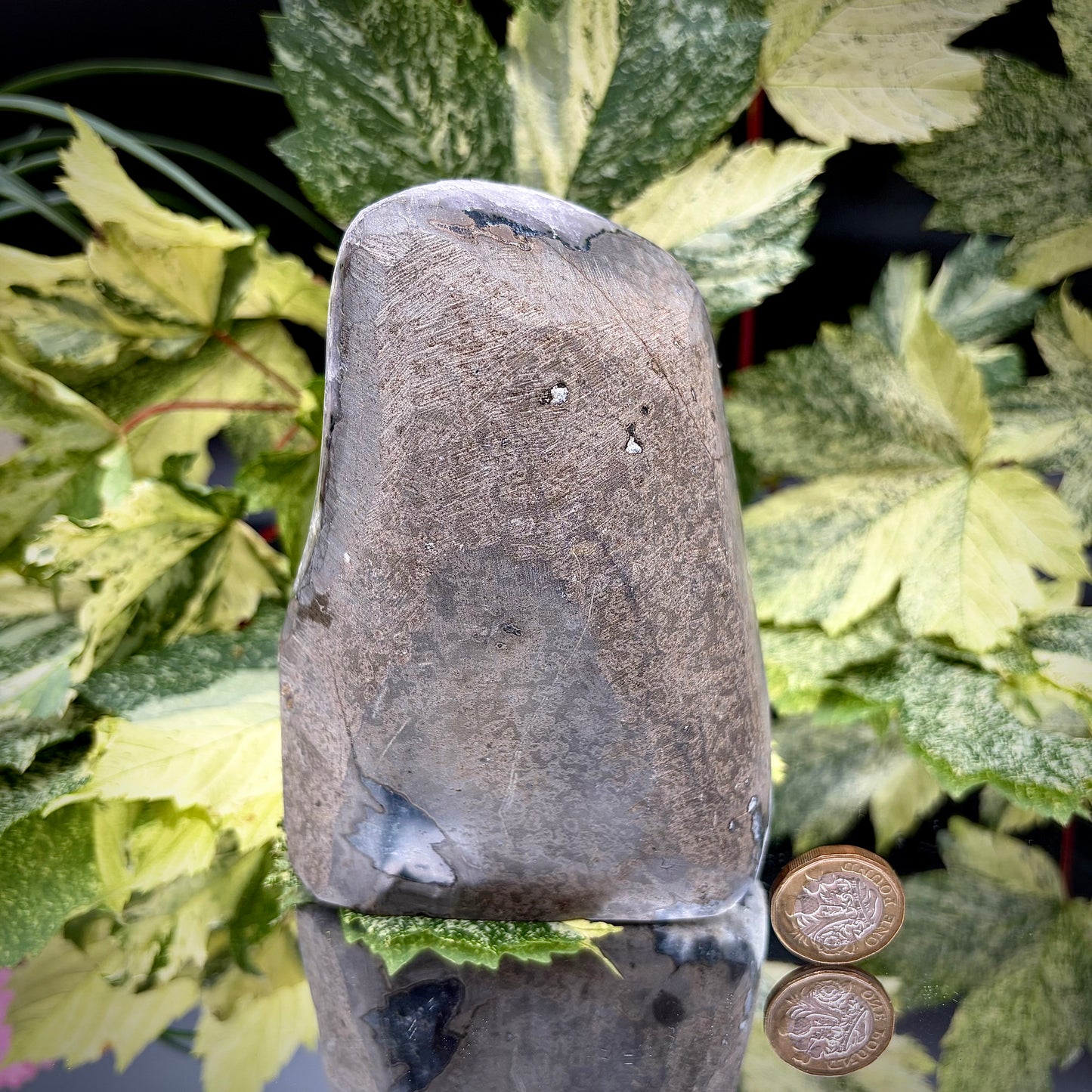 Reverse side of an Uruguayan amethyst crystal freeform showing the matrix and mineral formation.