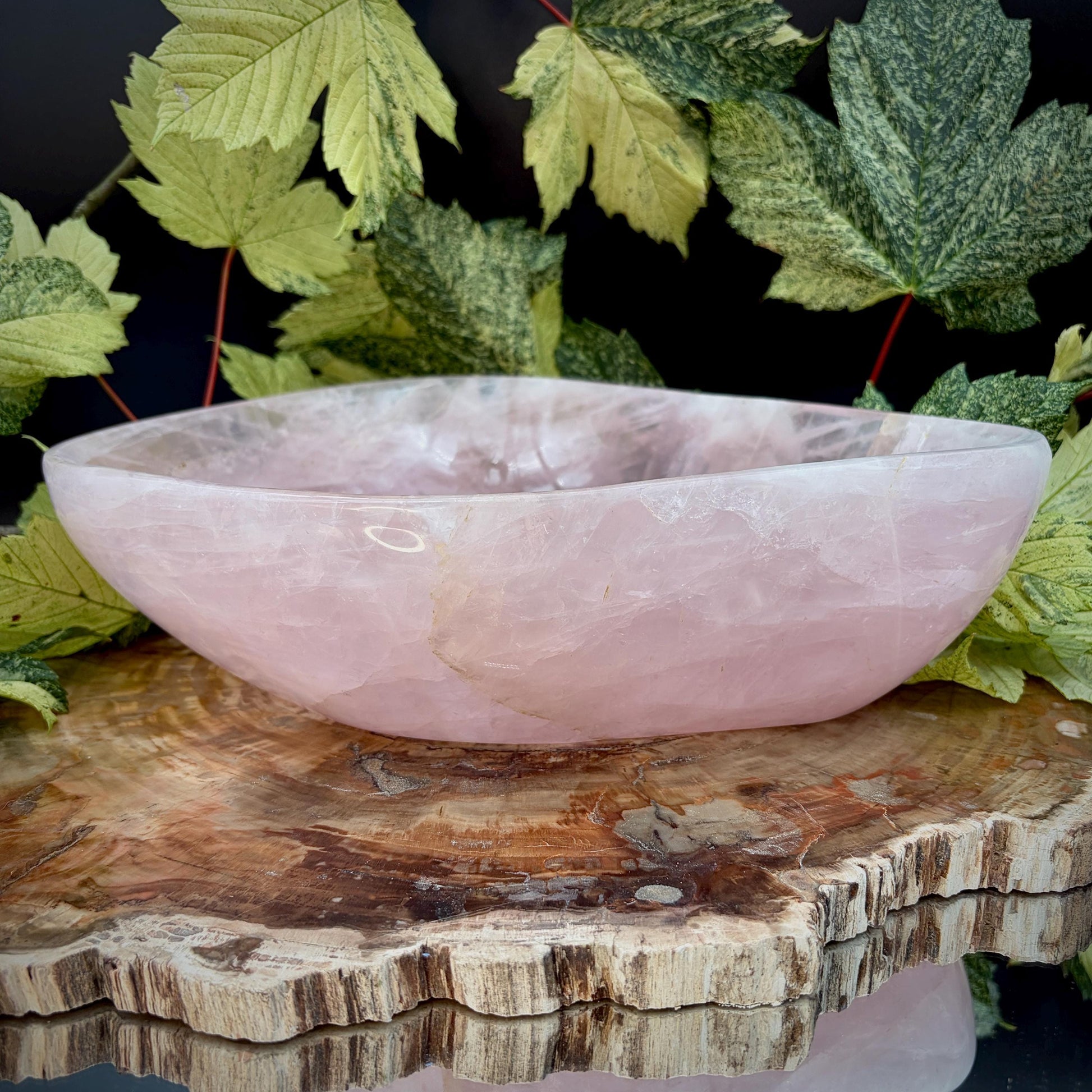 Rose Quartz crystal bowl hand carved and polished in Madagascar
