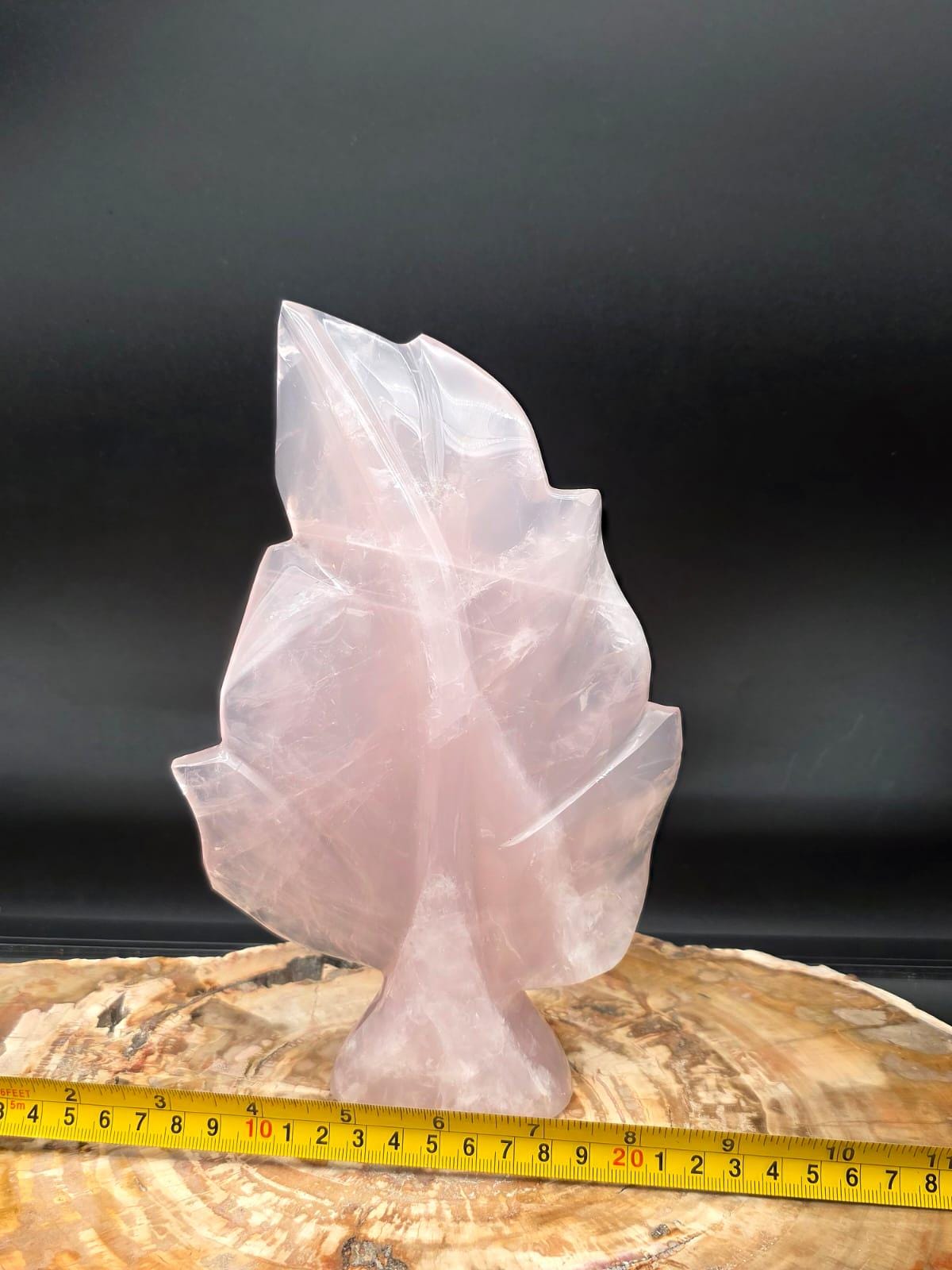 Rose Quartz leaf displayed as elegant crystal home décor.