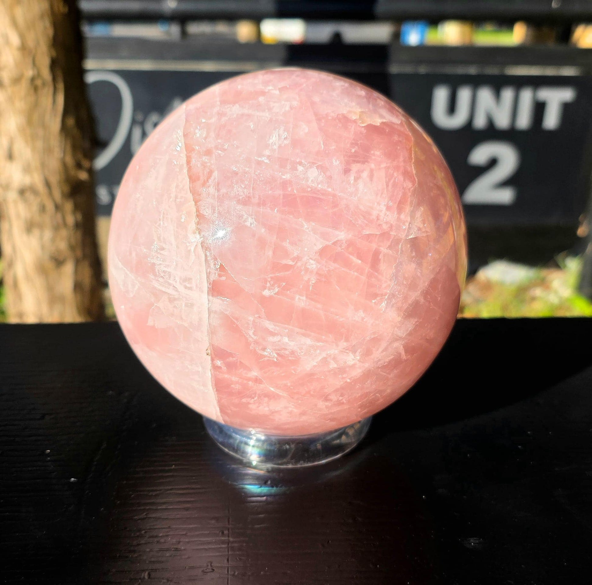 large natural rose quartz crystal sphere
