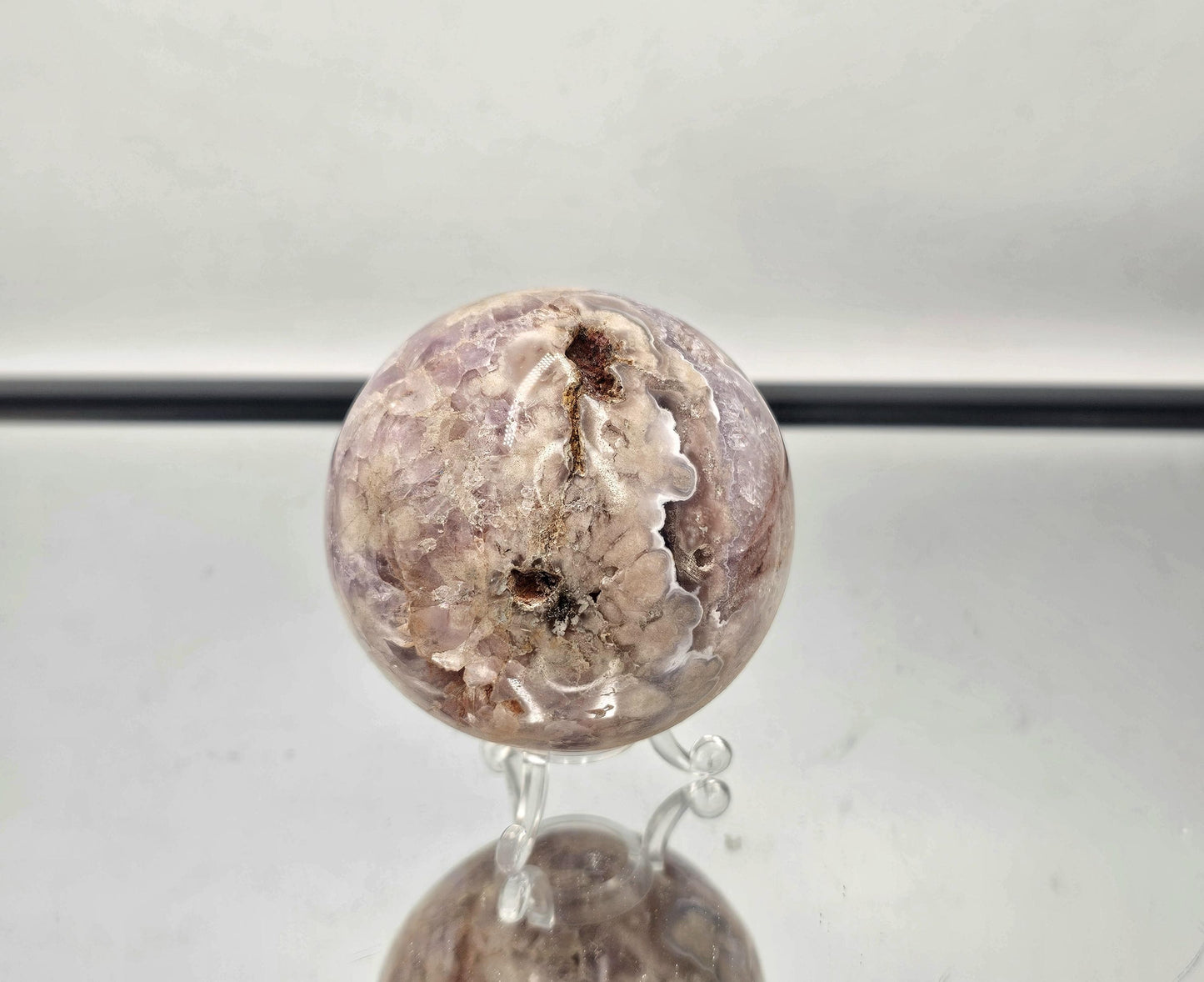 Luxury Sakura Agate and Amethyst sphere, handpicked for its unique, exquisite patterns.