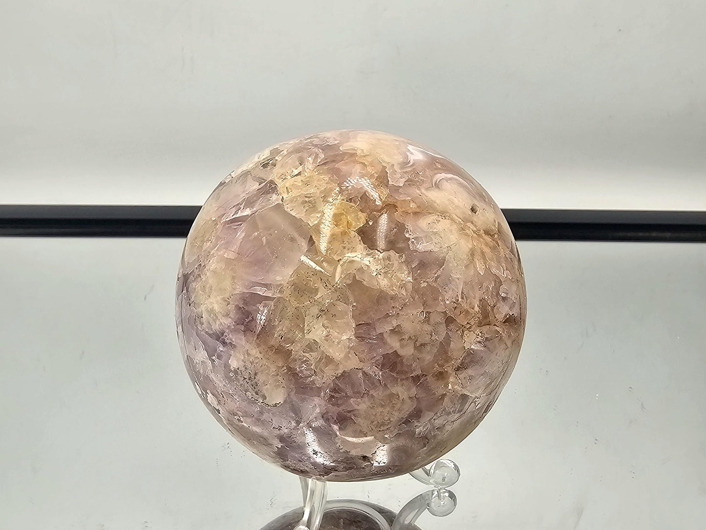 Collector's item: Sakura Agate and Amethyst sphere with exceptional detail and beauty.