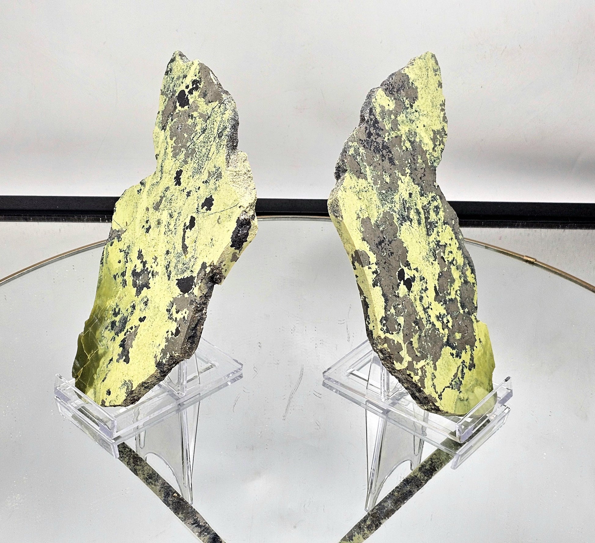 Serpentine with Pyrite Wings showcasing golden flecks.
