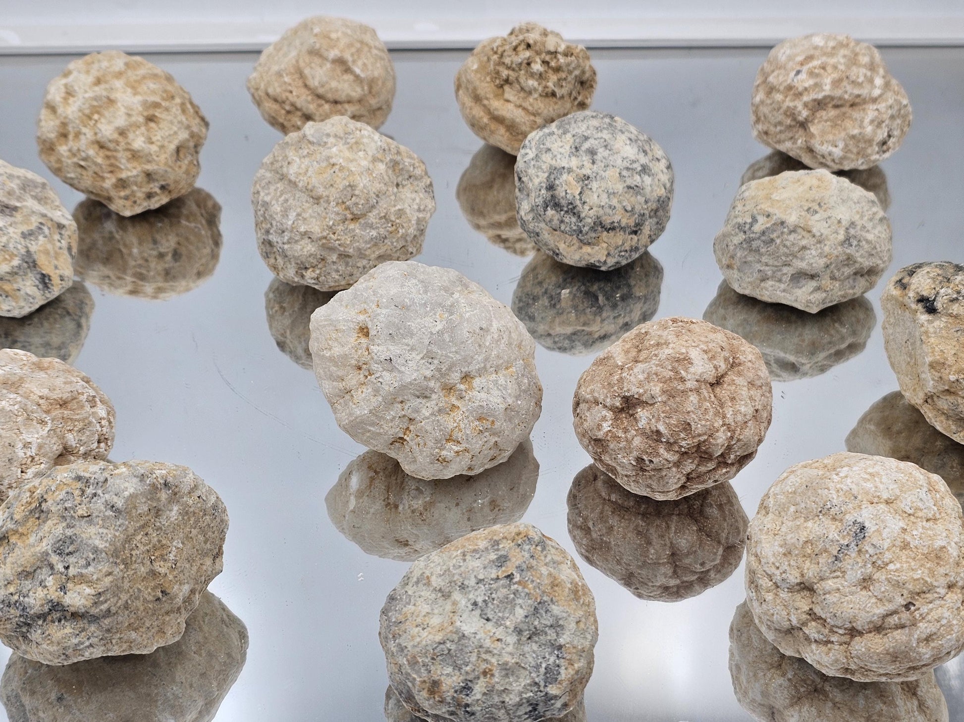 Set of 3 unbroken natural quartz geodes