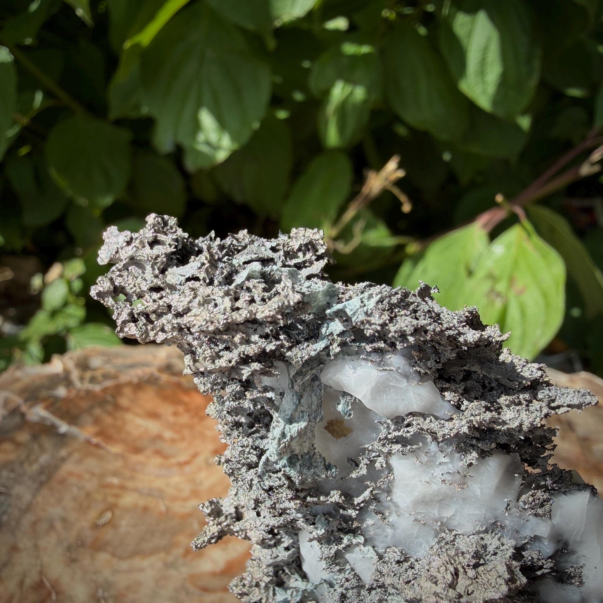 Silver mineral specimen showing natural crystalline growth