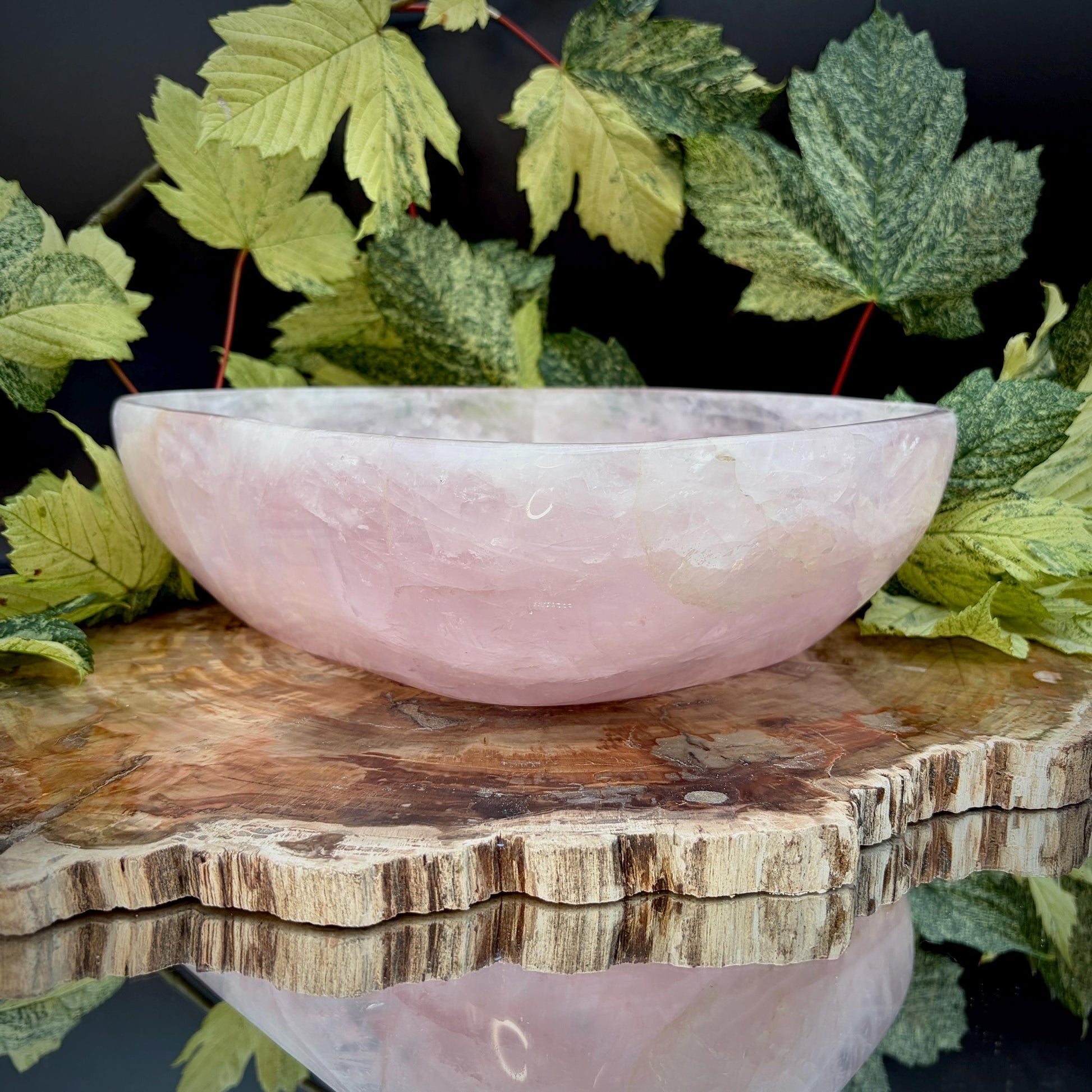 Large statement Rose Quartz crystal bowl for interior display