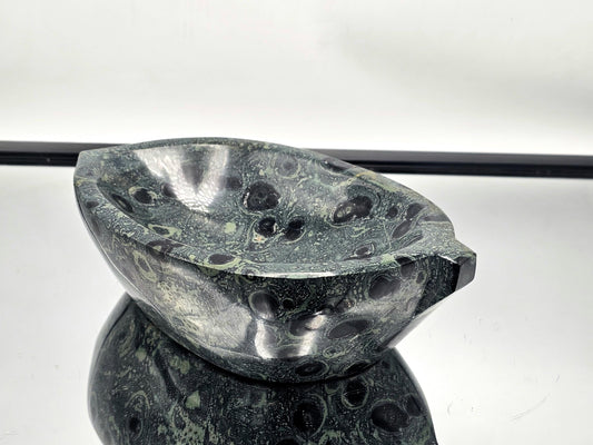 Unique Kambaba Jasper leaf-shaped bowl for crystal collectors.