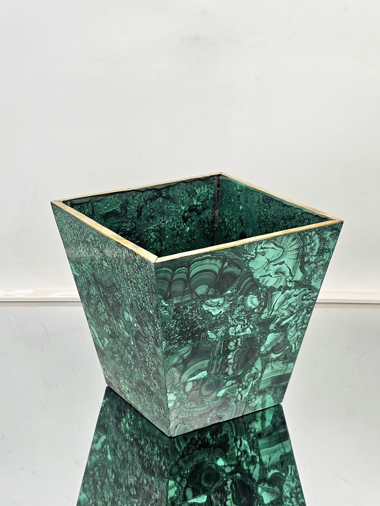 Genuine malachite planter, ideal for succulents or decorative use