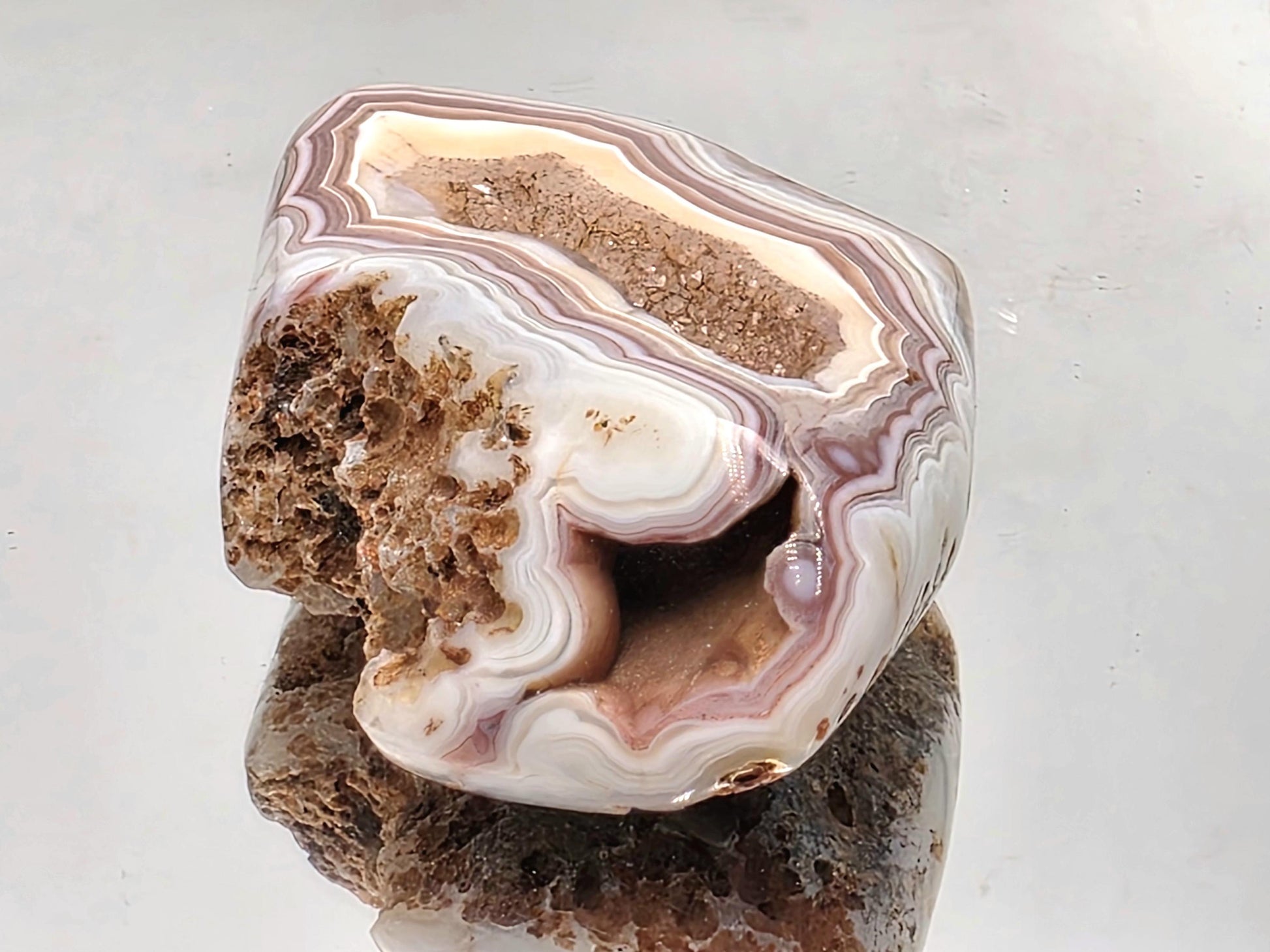 Unique Malawi Agate polished crystal specimen.