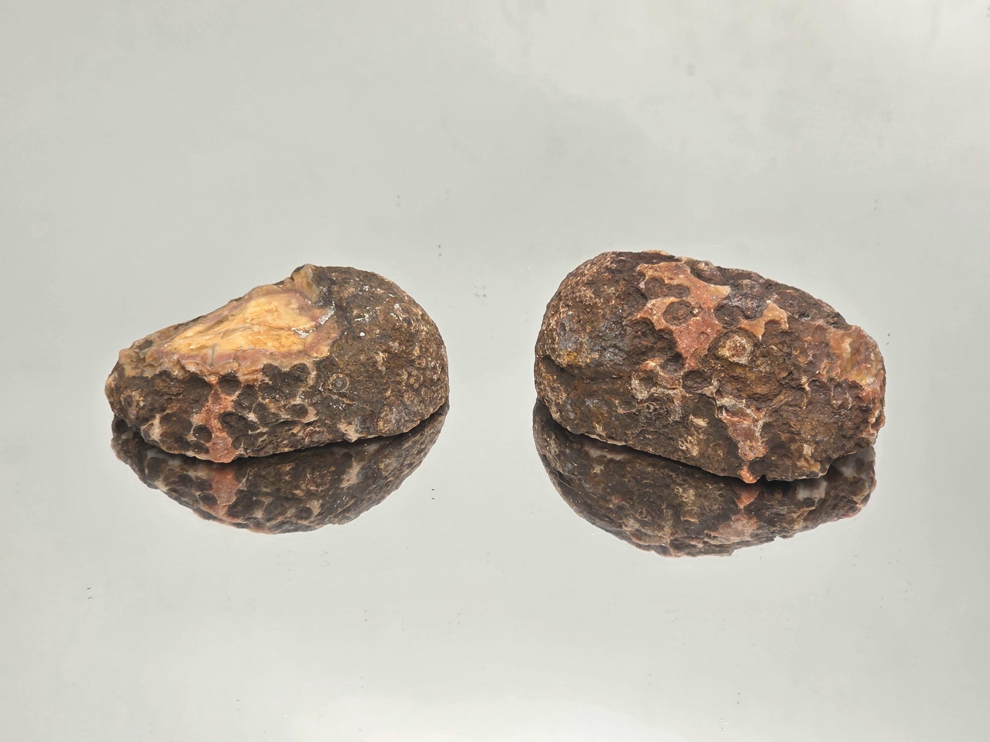 Unique Malawi Agate polished geode matching pair.