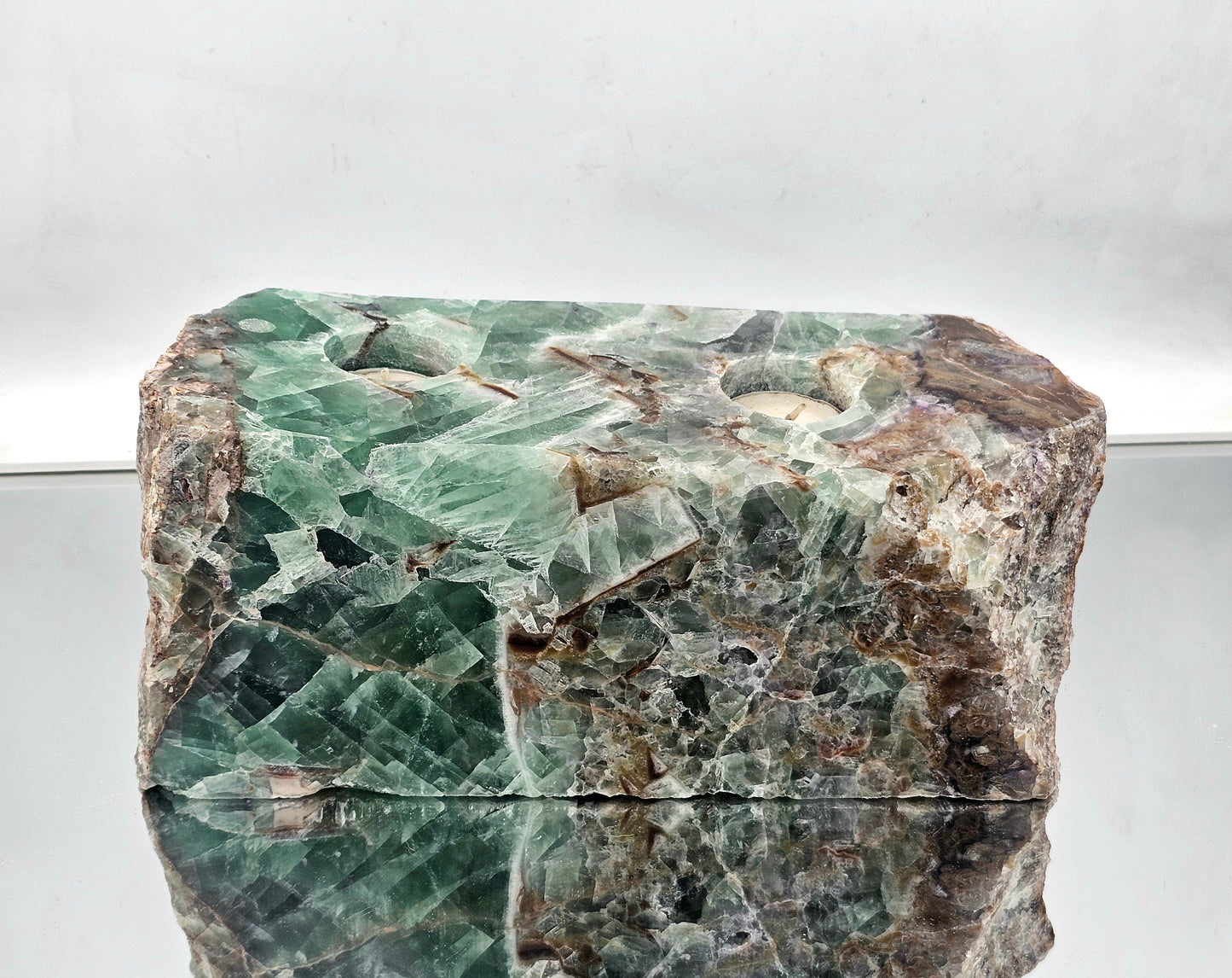 unique home decor Large Namibian Green Fluorite Crystal Candle Holder