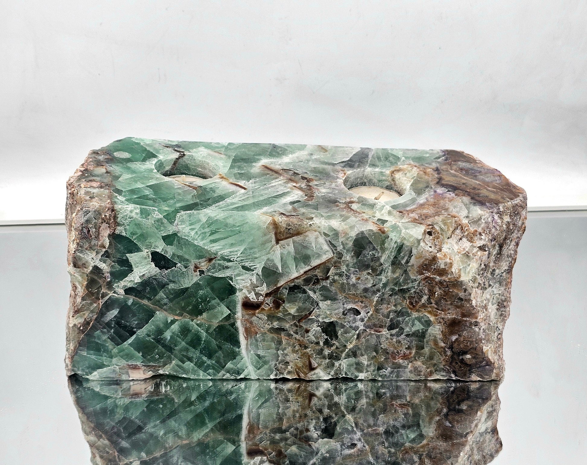 unique home decor Large Namibian Green Fluorite Crystal Candle Holder