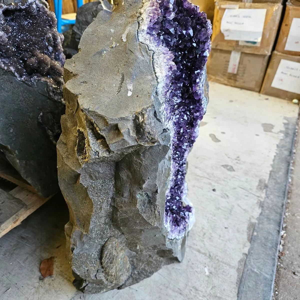 Close-up of dark purple crystal points on an Uruguayan amethyst cluster