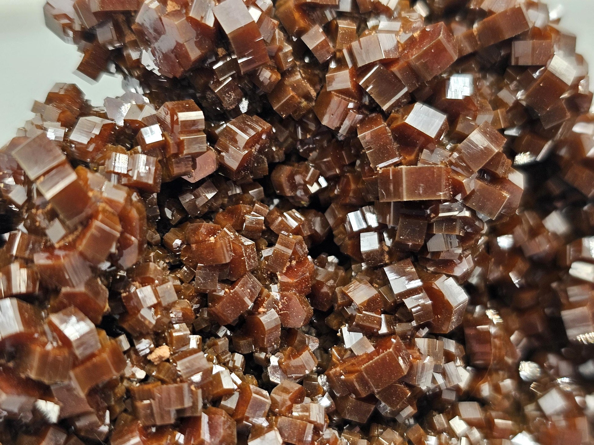 Vanadinite crystal cluster with vibrant red formations.