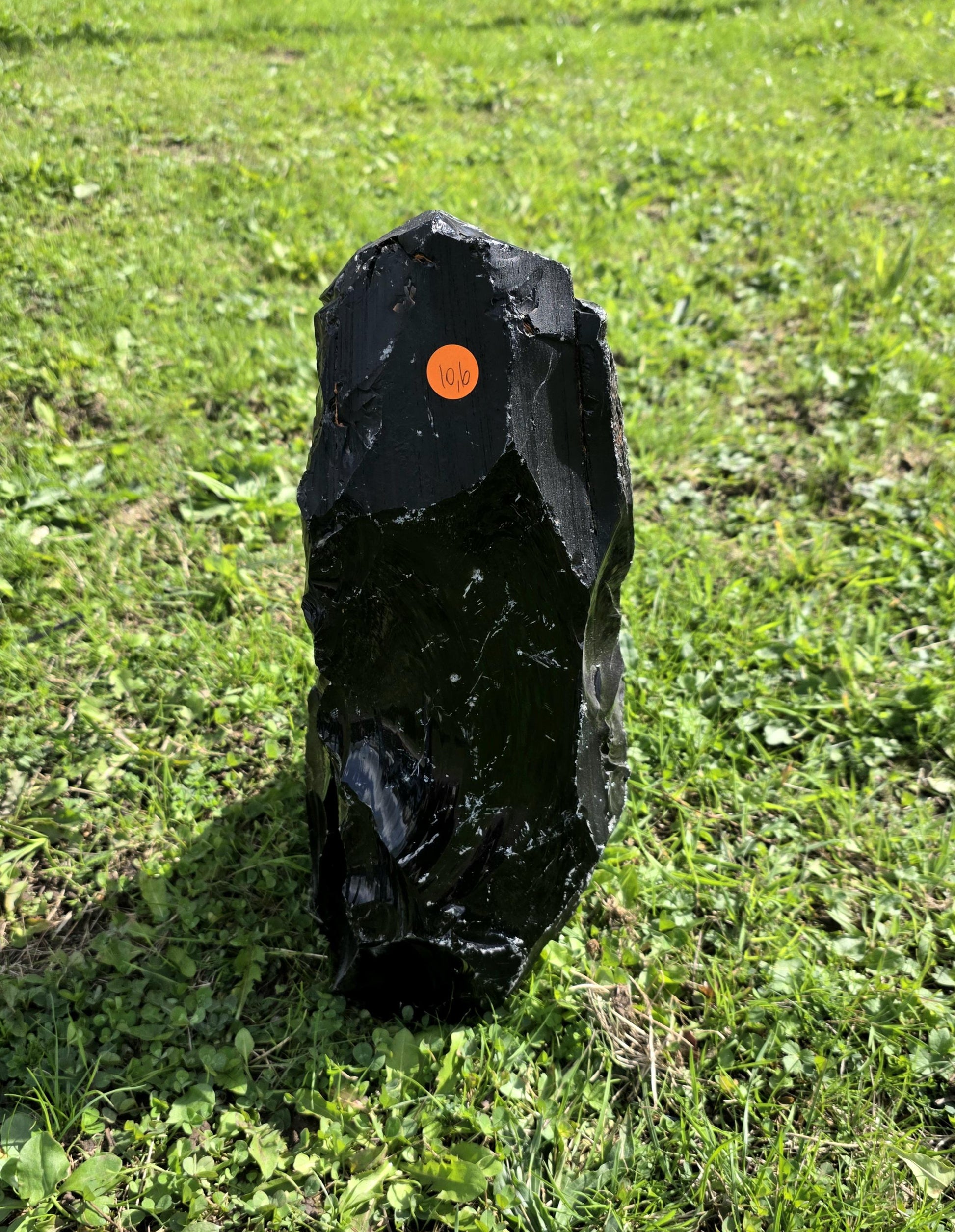 XL volcanic Obsidian crystal raw freestanding display.