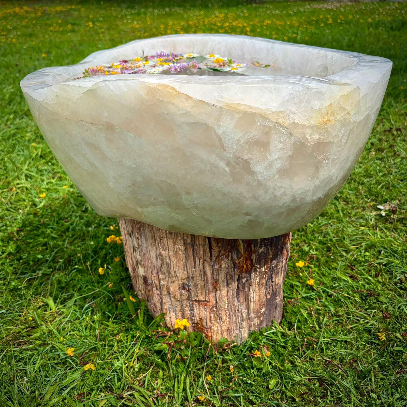 Natural Quartz crystal bowl with soft organic form suited to wabi-sabi inspired interiors.