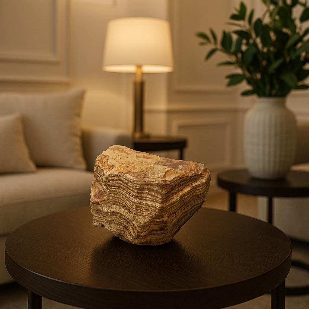 Stunning XL Aragonite crystal featuring layered, sculptural formations in earthy tones.