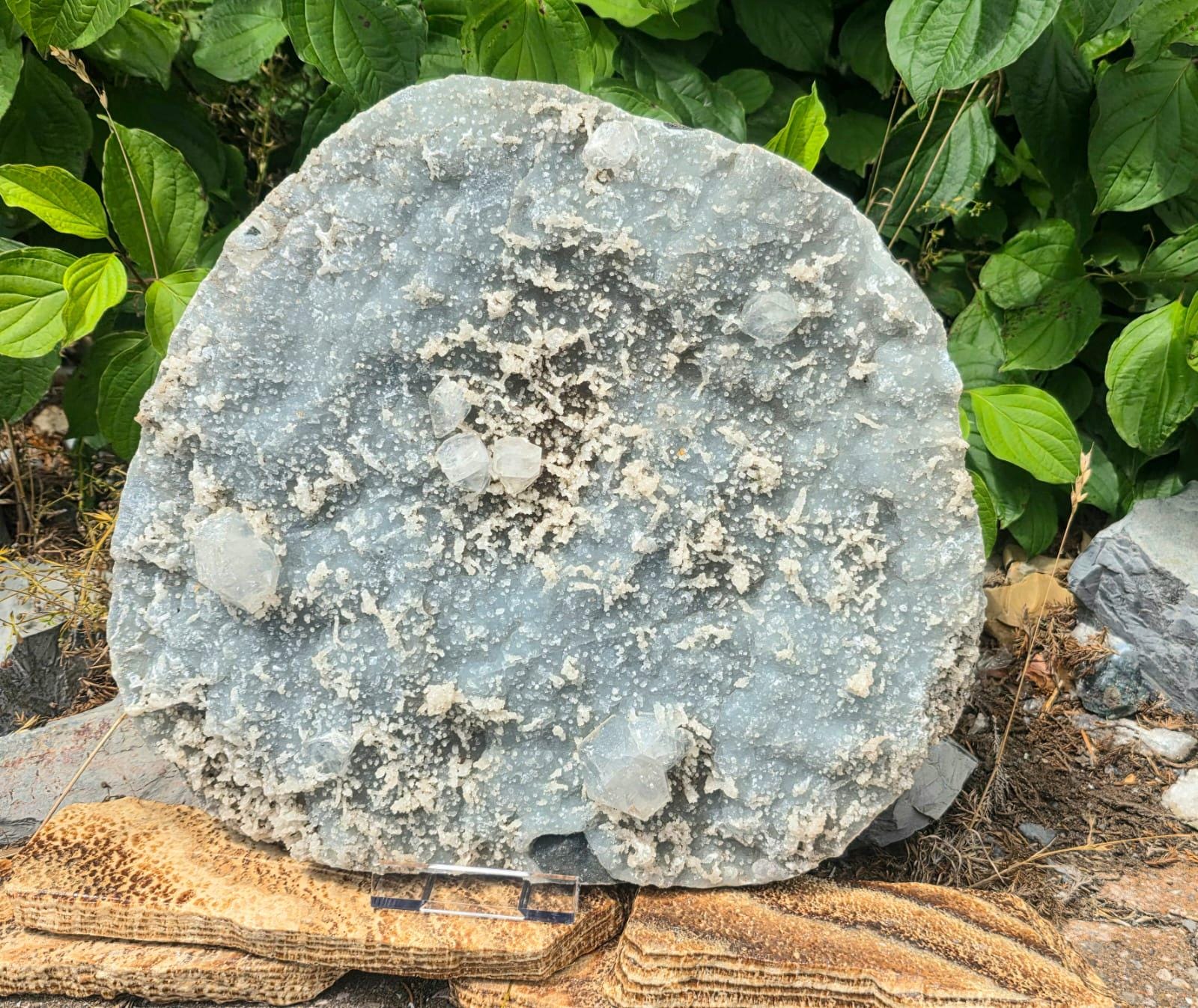 XL Blue Chalcedony and Apophyllite crystal cluster with natural matrix and sparkling crystal detail
