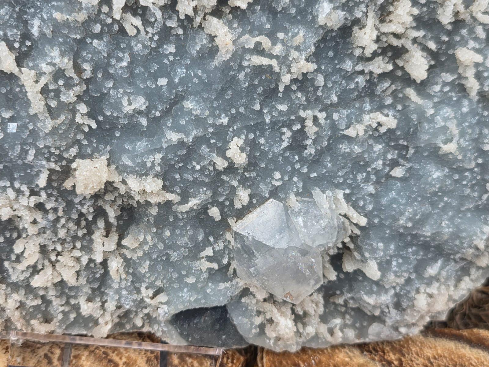 XL natural crystal cluster on matrix featuring Blue Chalcedony and Apophyllite crystals