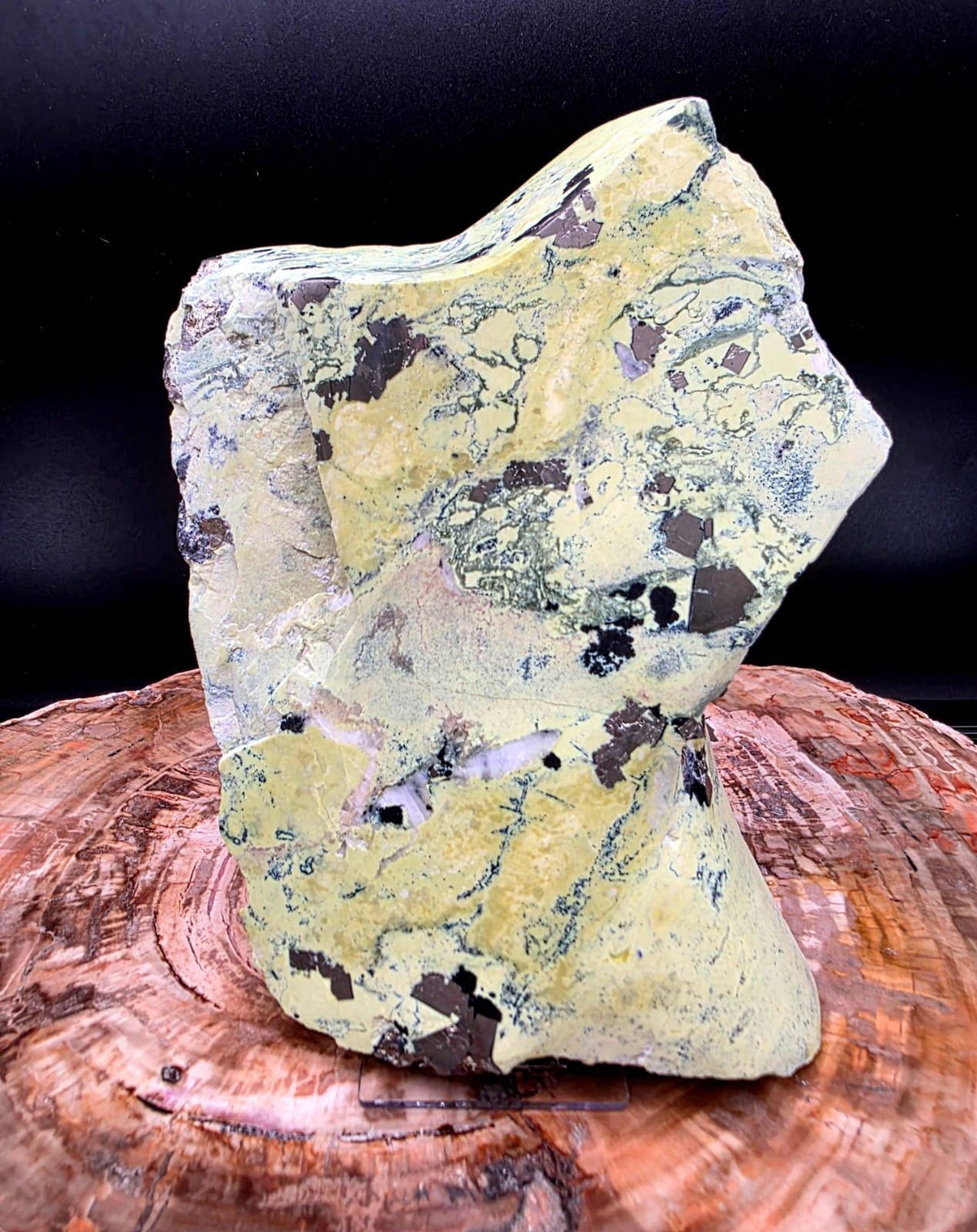XL Green Serpentine with natural Pyrite mineral specimen