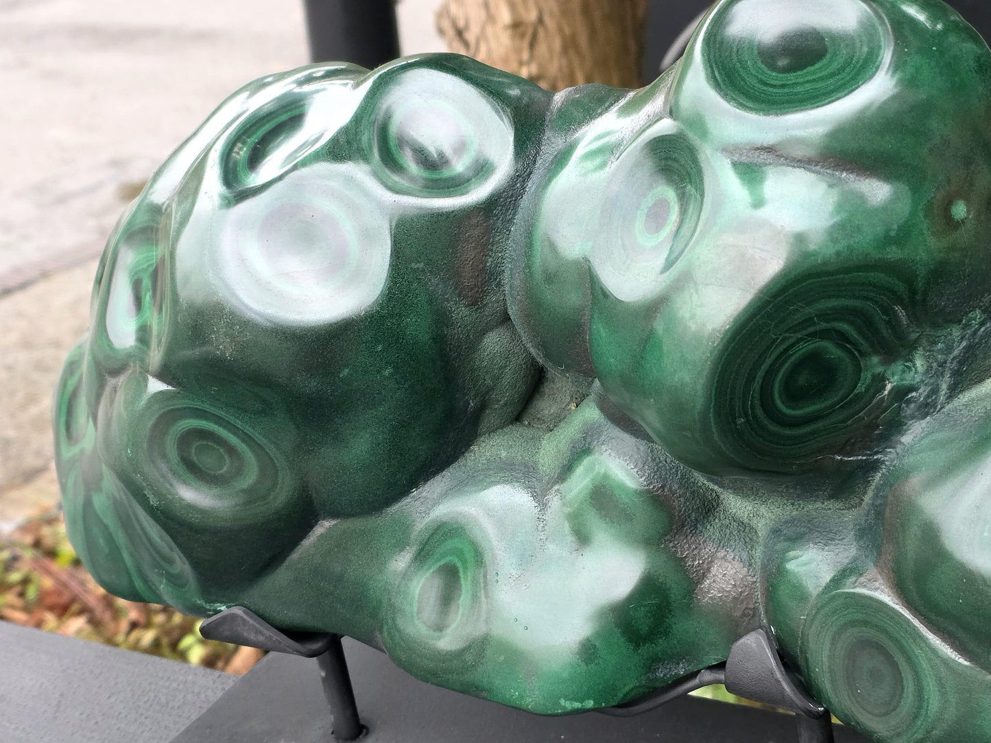 XL polished Malachite statement piece on stand for high-end homes