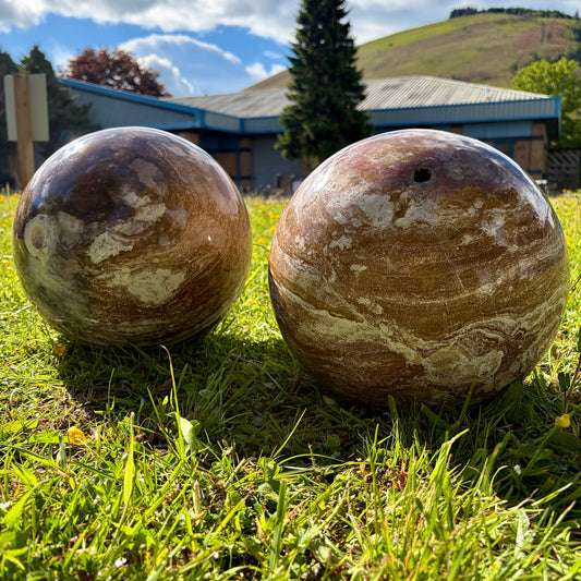 A large matching pair of XL Ocean Jasper spheres.
