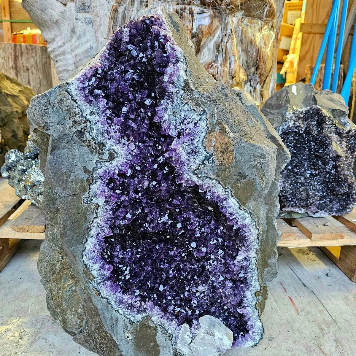 XL Uruguayan amethyst cluster with dark purple crystals on natural basalt matrix
