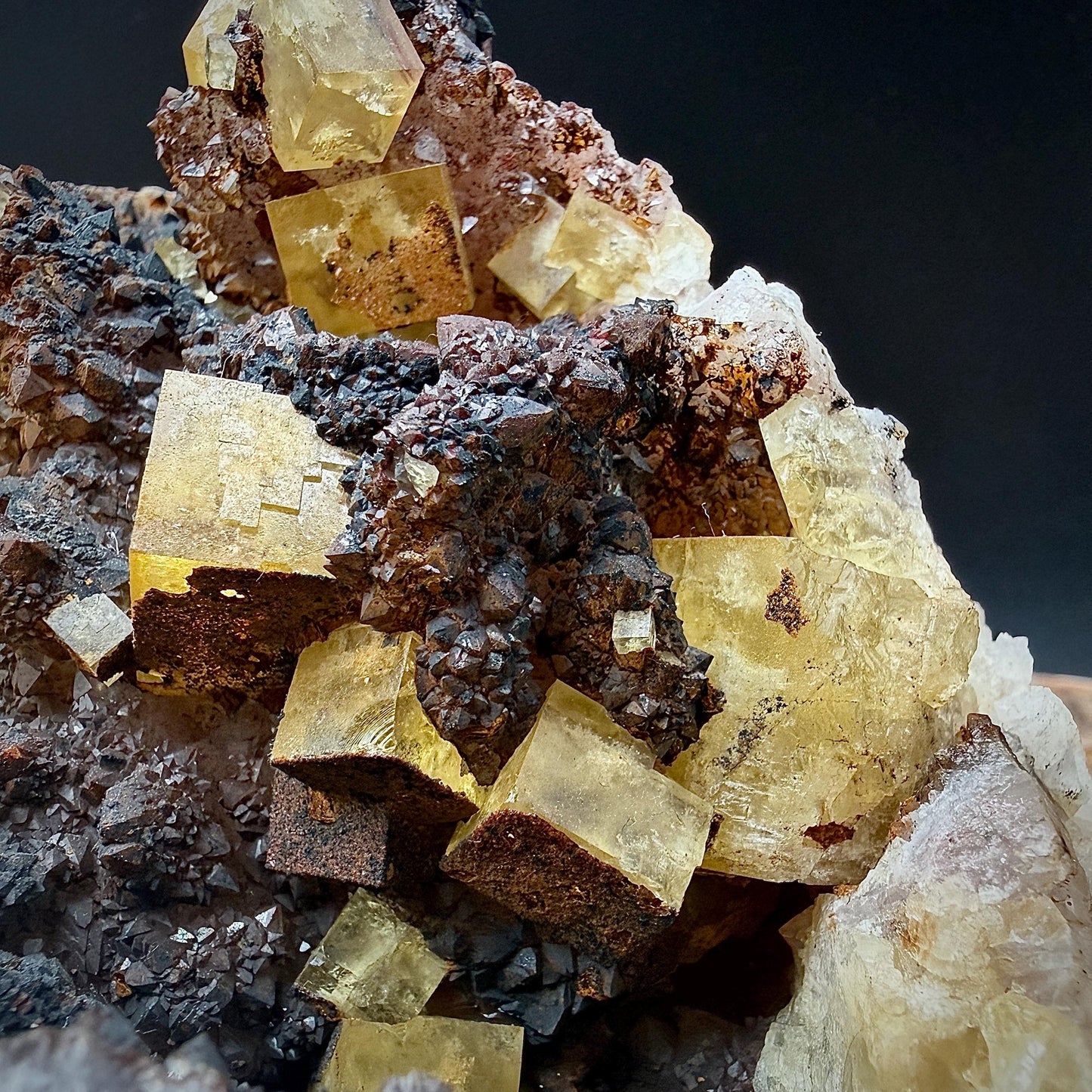Yellow Fluorite and Hematite collector mineral specimen
