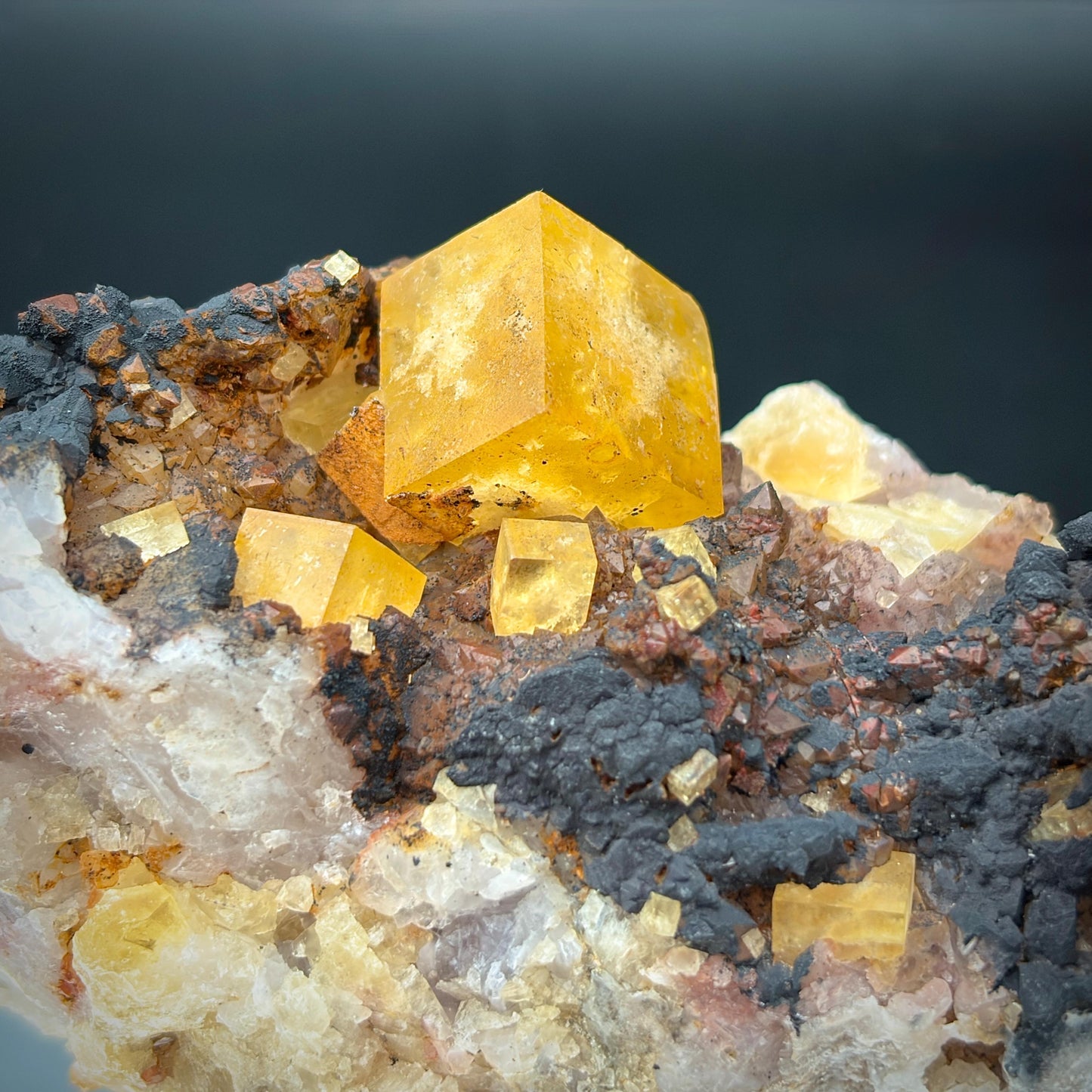 Close-up of natural Golden Fluorite crystals from Sidi Ayad Morocco