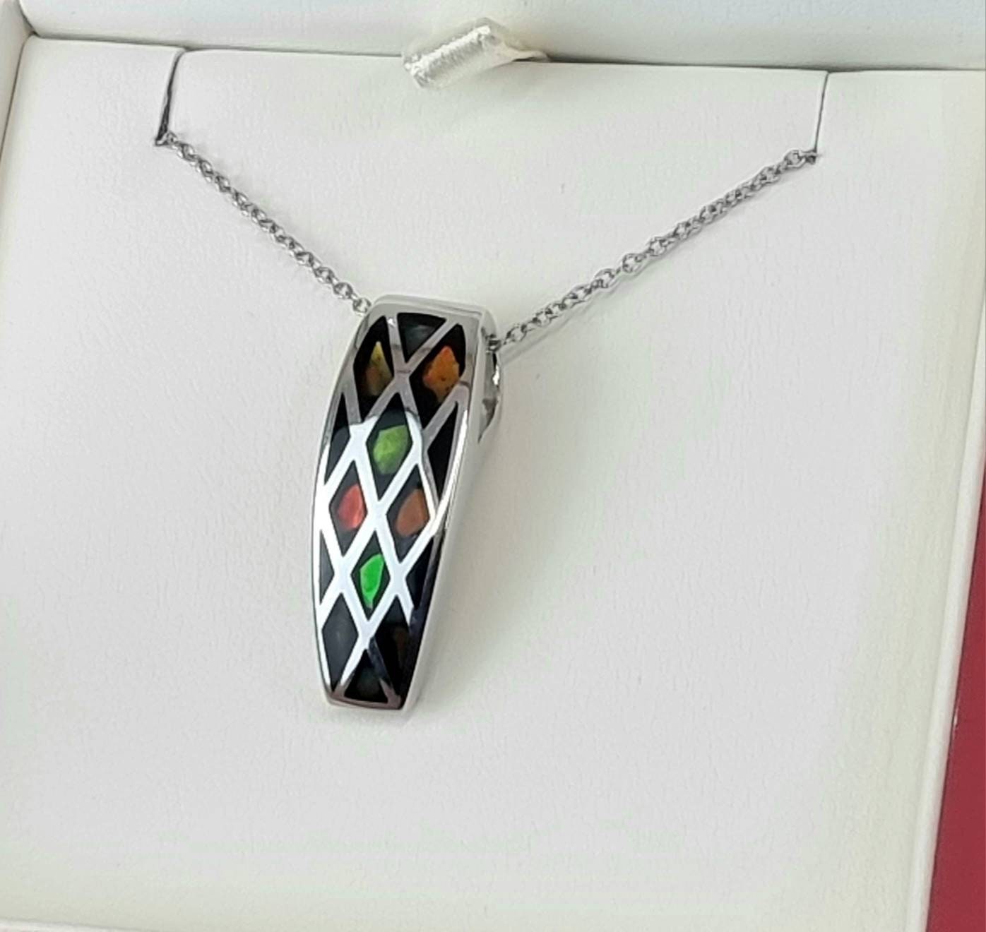 Ammolite Crystal Silver Necklace