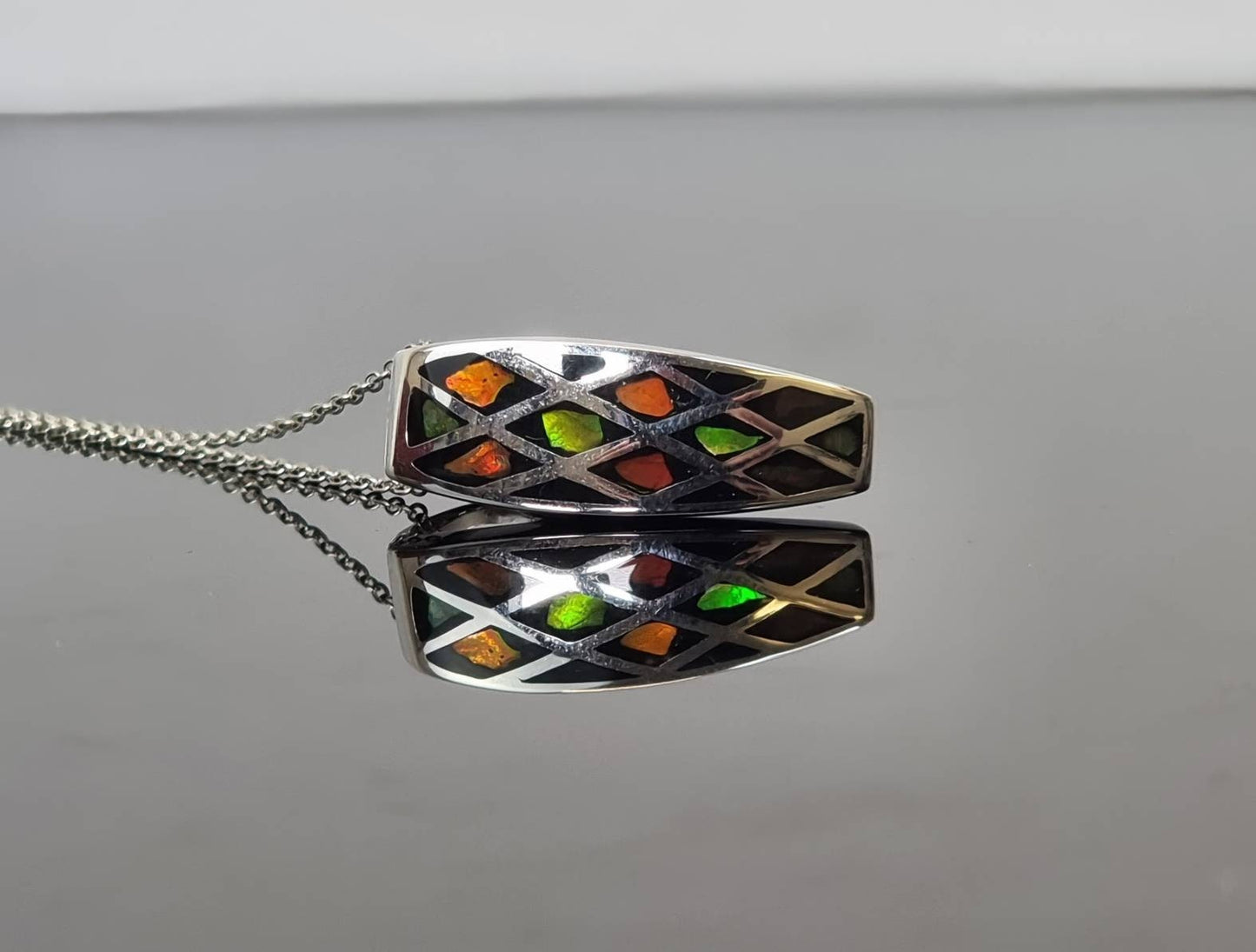 Ammolite Crystal Silver Necklace