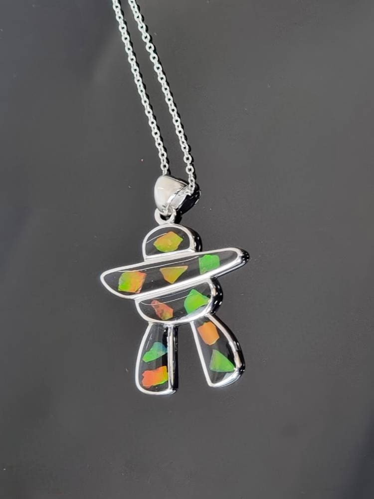 Ammolite Crystal Silver Necklace