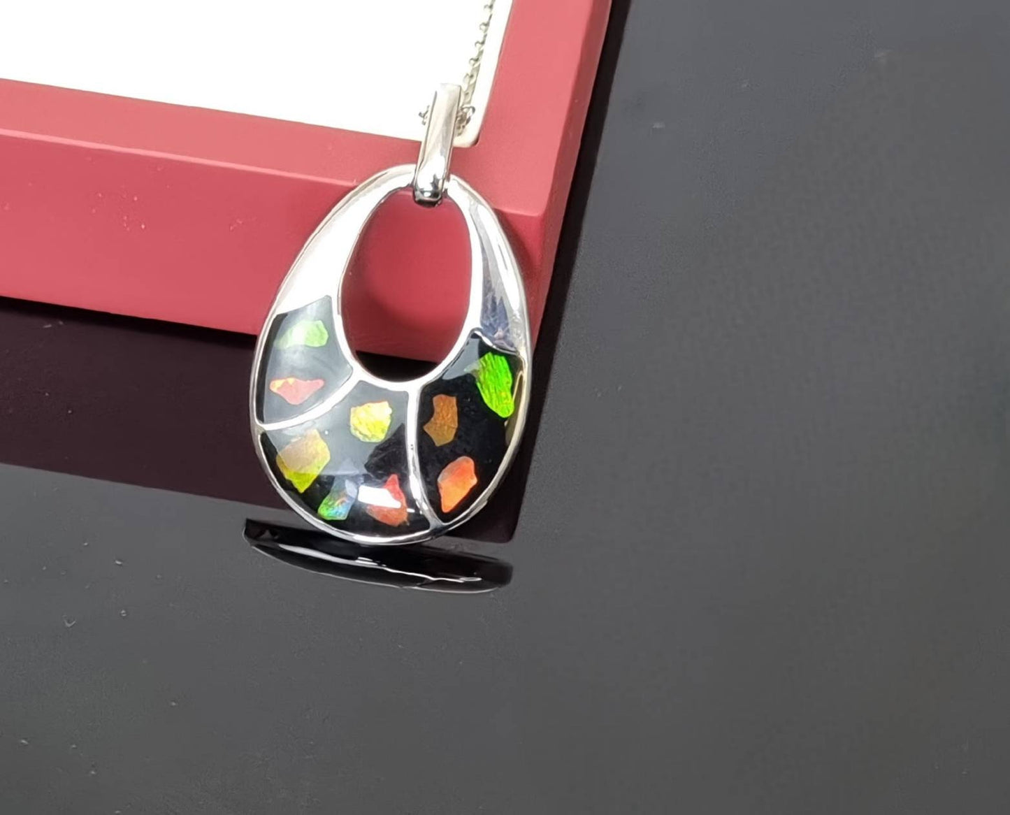 Ammolite Crystal Silver Necklace