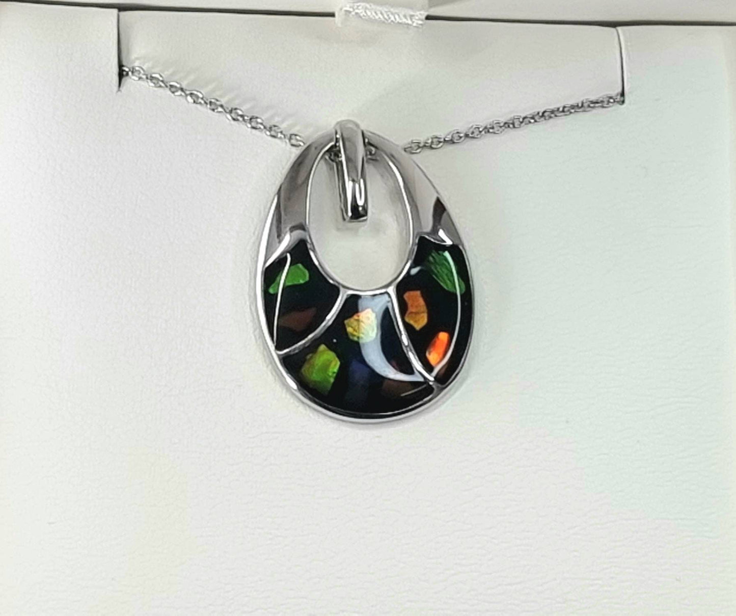 Ammolite Crystal Silver Necklace