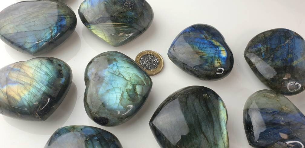 Labradorite Crystal - Heart Cabochon Slice Freeform