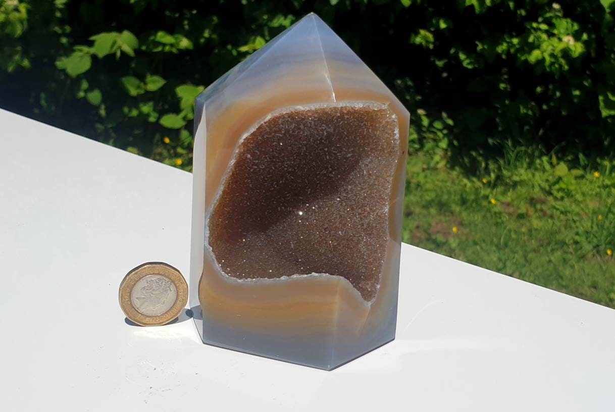 3) Agate Polished Crystal Prism Druzy