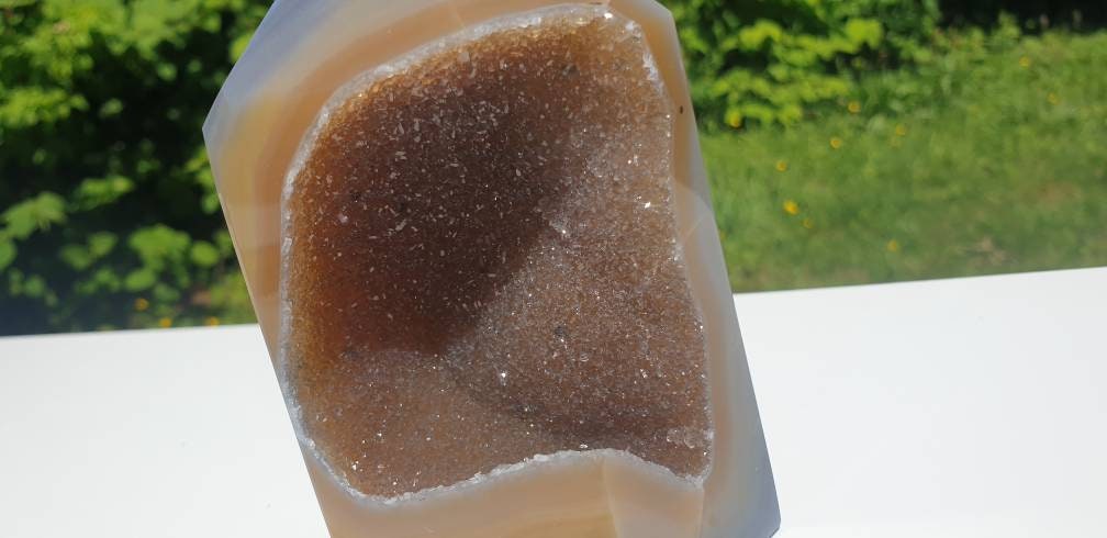 3) Agate Polished Crystal Prism Druzy