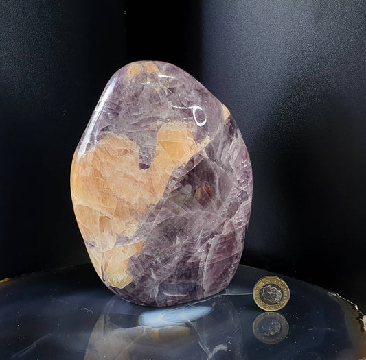 A beautiful large freestanding Anhydrite crystal.  Handcrafted and polished by artisans in Madagascar.