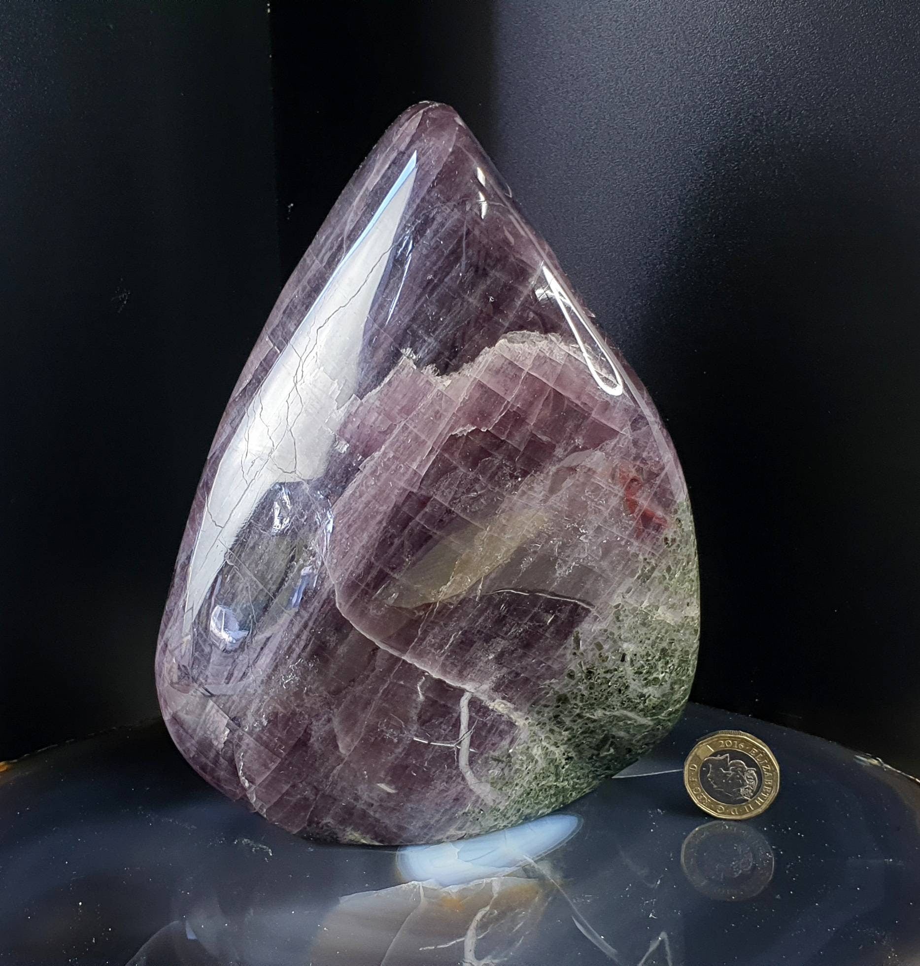 A beautiful large freestanding Anhydrite crystal.  Handcrafted and polished by artisans in Madagascar.