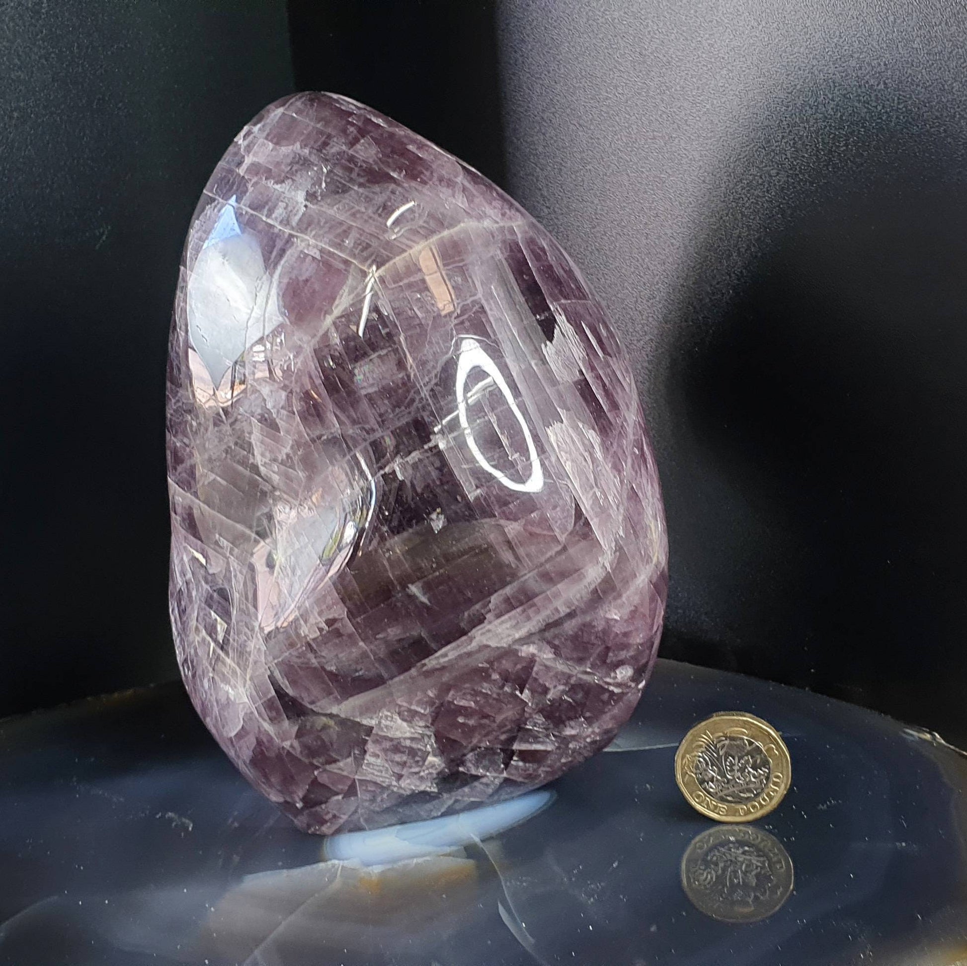 A beautiful large freestanding Anhydrite crystal.  Handcrafted and polished by artisans in Madagascar.