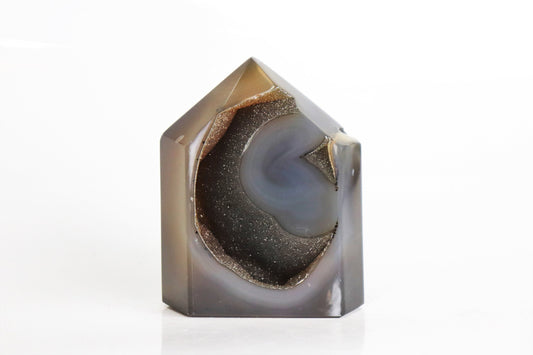 black agate crystal point druze