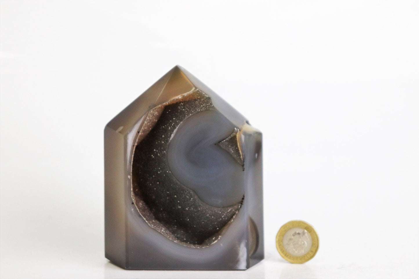 2) Black Agate Polished Crystal Point