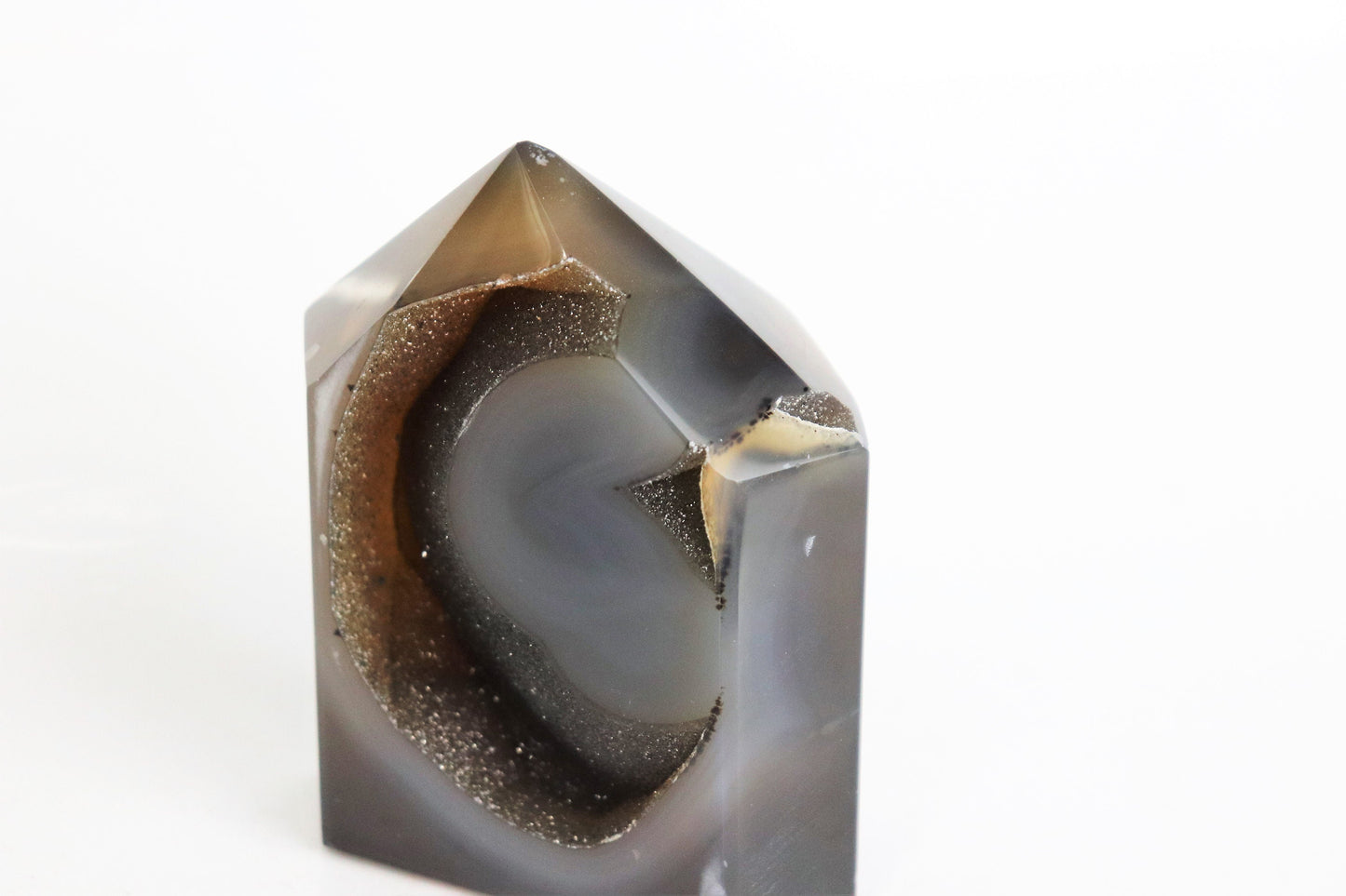 2) Black Agate Polished Crystal Point
